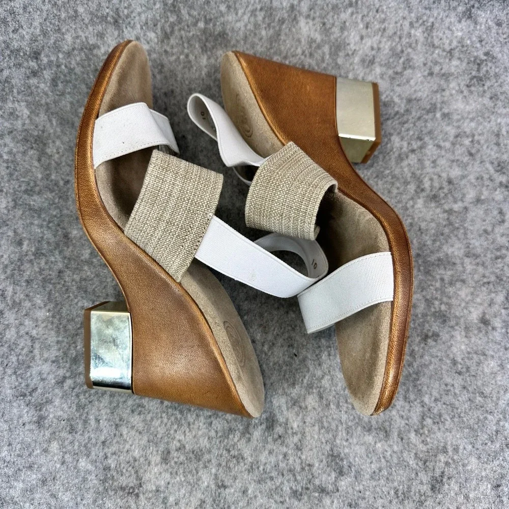 Charleston Wedge Sandals Womens 10 White Tan Elastic Comfort Shoes